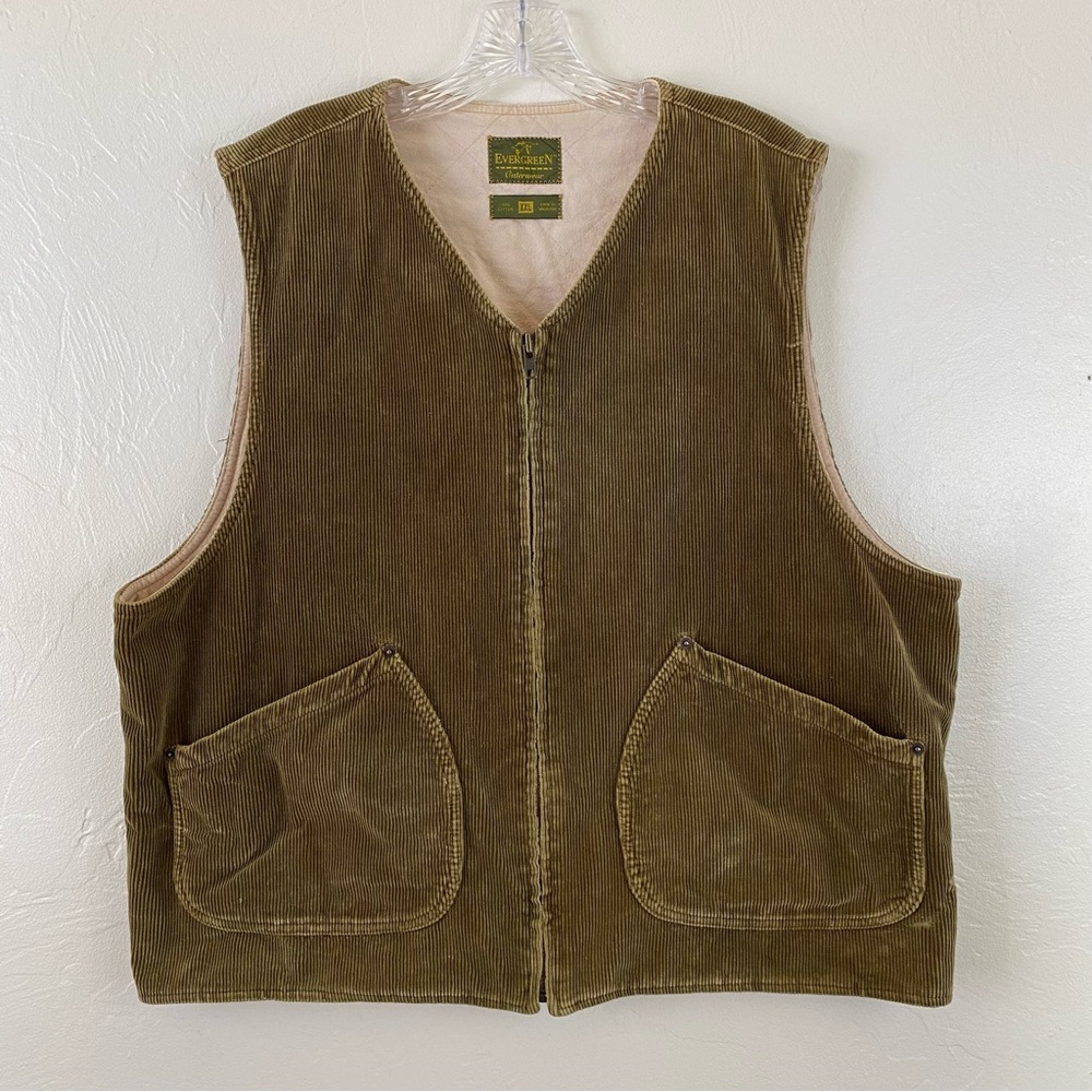 Evergreen Size Men’s XXL Olive Green Corduroy Ribbed Knit Zip-up Outer Vest